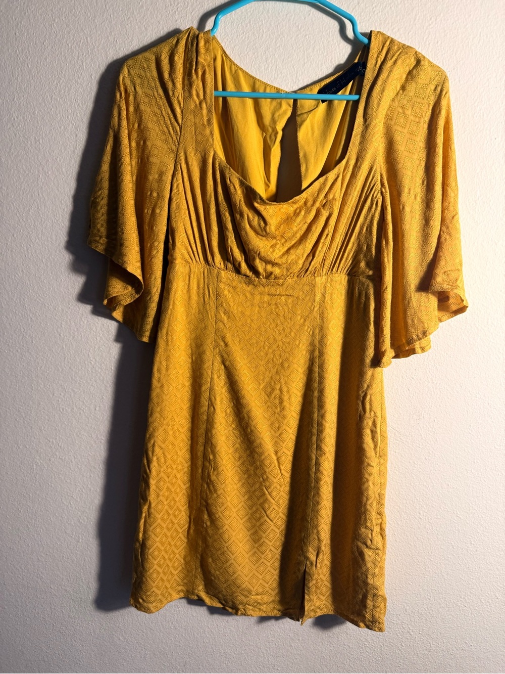 House of Harlow 1960 Mustard Yellow Draped Flutter-Sleeve Mini Dress